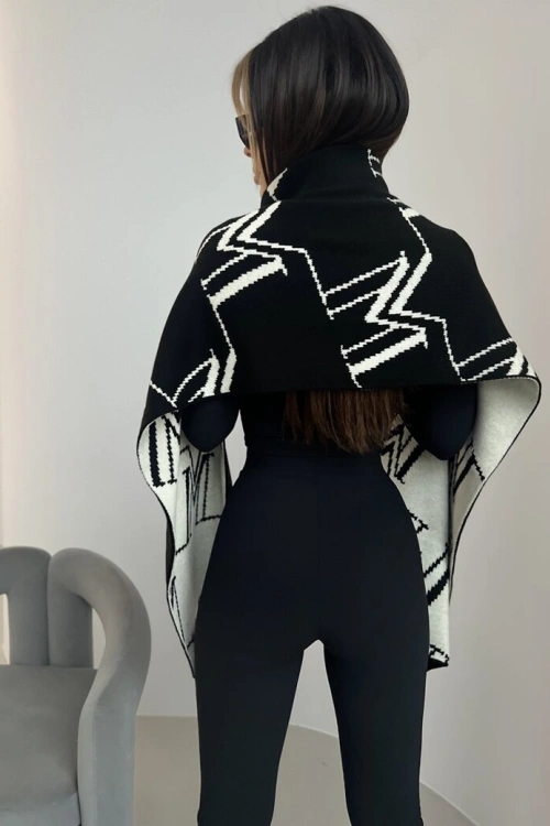 Szal czarny - ecru monogram sz006